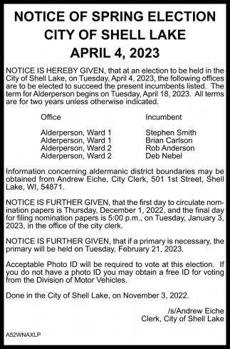 Notice of Spring Election