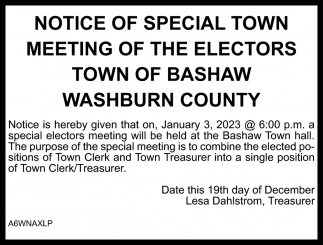 Notice of Special Town Meeting