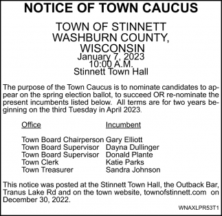 Notice of Town Caucus