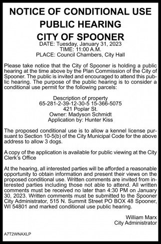 Notice of Conditional Use Public Hearing