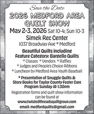 2026 Medford Area Quilt Show (May 2-3, 2026)