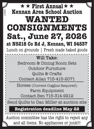 First Annual Kennan Area School Auction (June 27, 2026)