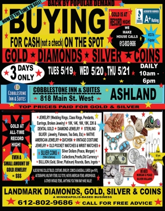 Landmark Diamonds, Gold, Silver & Coin Event at Cobblestone In & Suites (May 19,20 & 21, 2026)