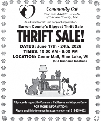 Community Cat Rescue and Adoption Center Thrift Sale! (June 17, 2026)