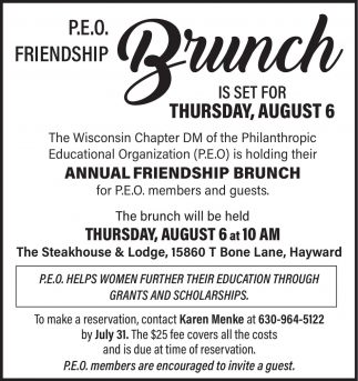 P.E.O. Friendship Brunch (August 6, 2026)