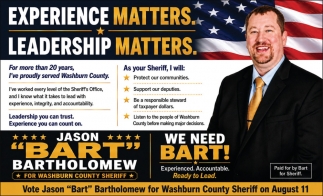 Jason Bartholomew for Washburn County Sheriff