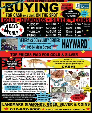 Landmark Diamonds, Gold, Silver & Coin Event at Veterans Community Center