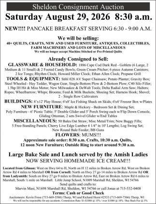 Sheldon Consignment Auction (August 29, 2026)