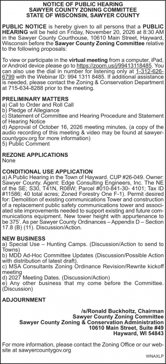 Sawyer County Zoning Committee