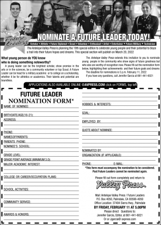 Nominate a Future Leader Today!