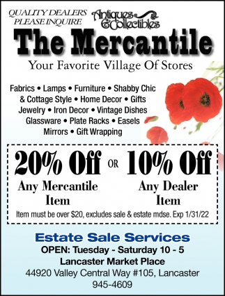 20% Off Any Mercantile Item or 10% Off Any Dealer Item