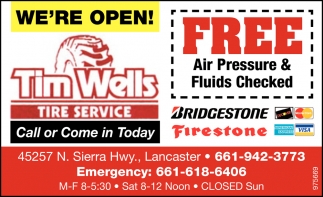 FREE Air Pressure & Fluids Checked