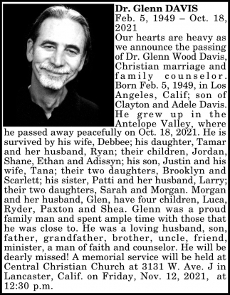 Our Hearts Are Heavy as We Announce the Passing of Dr. Glenn Wood Davis