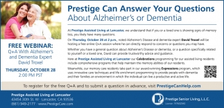 Prestige Can Answer Your Questions About Alzheimer's or Dementia