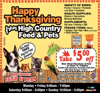 Happy Thanksgiving from High Country Feed & Pets