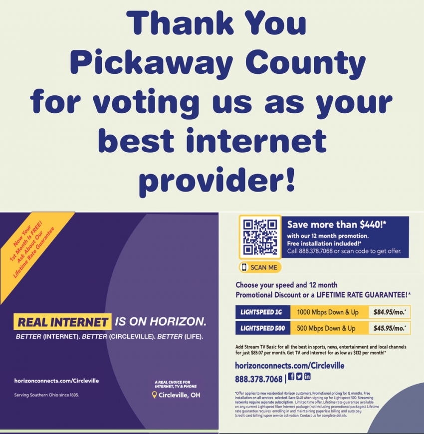 Thank You Pickaway County For Voting Us As Your Best Internet Provider!