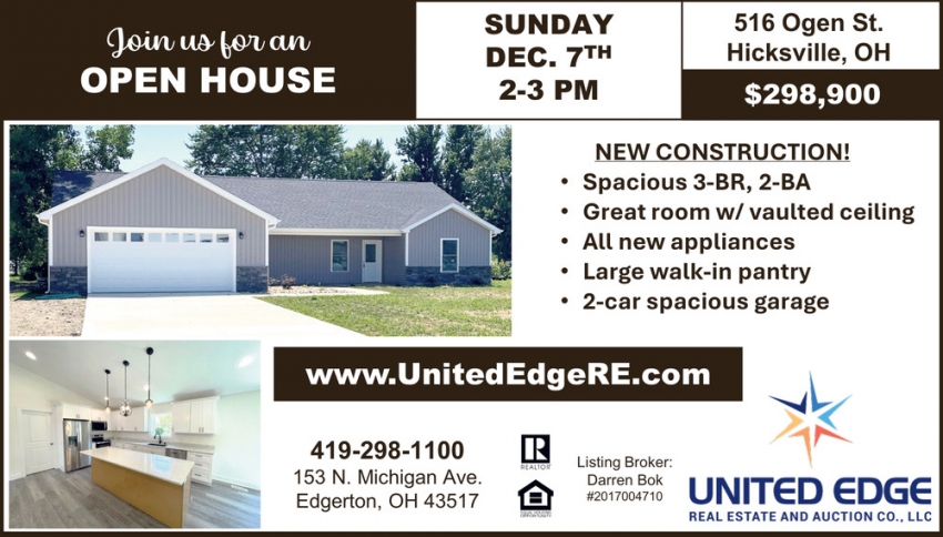 Join Us for a Open House - Sunday December 7th