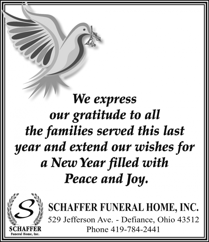We Express Our Gratitude to All the Families Served This Last Year