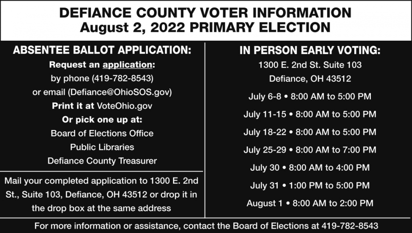 Defiance County Voter Information