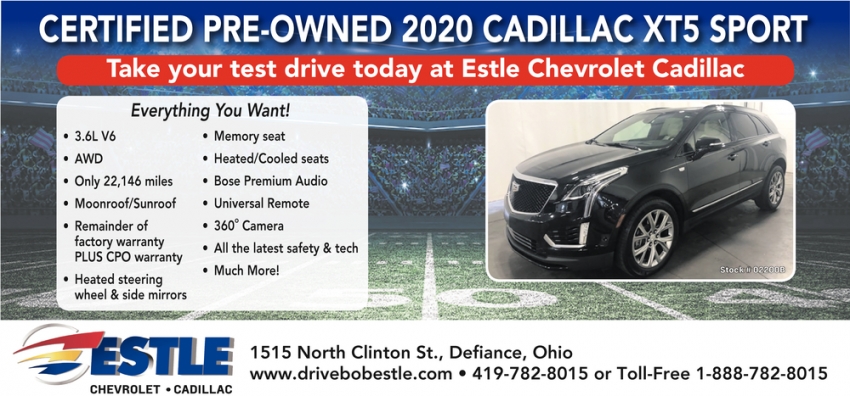 Certidied Pre-Owned 2020 Cadillac XT5 Sport