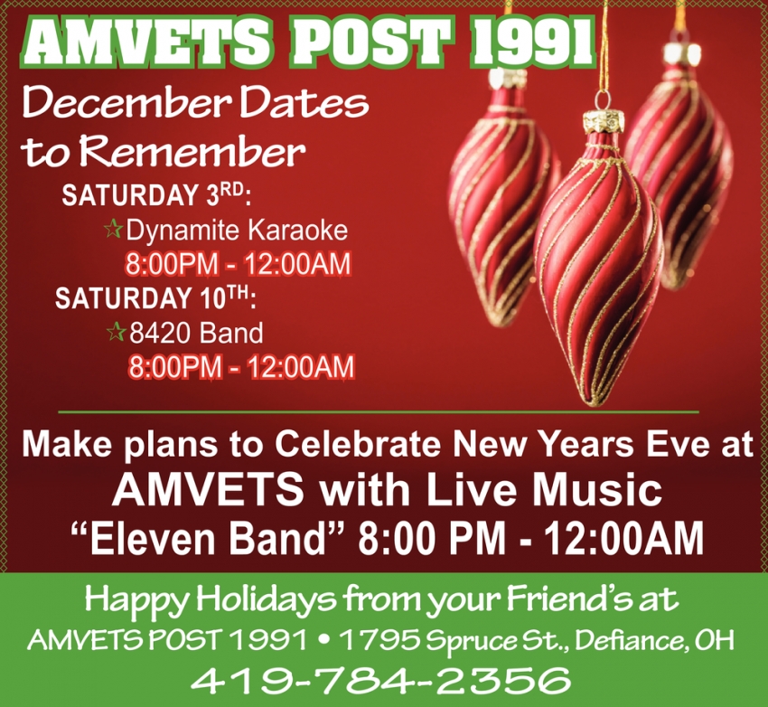 Make Plans To Celebrate New Years Eve at Amvets