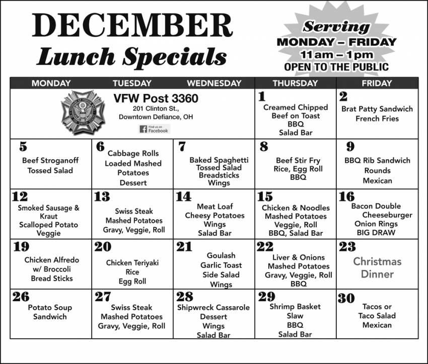 December Lunch Specials