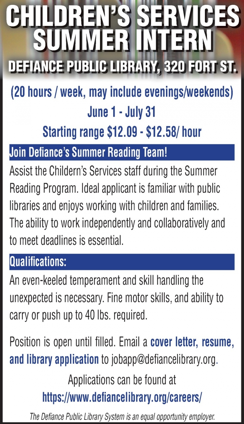 Children's Services Summer Intern