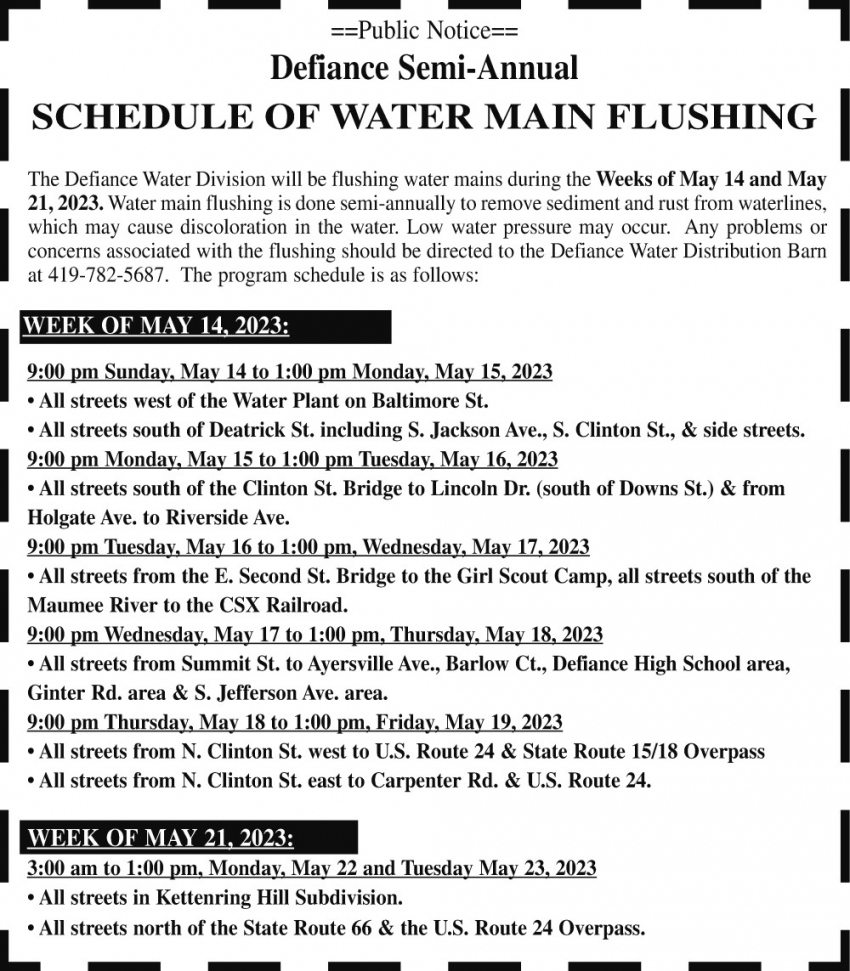 Schedule of Water Main Flushing