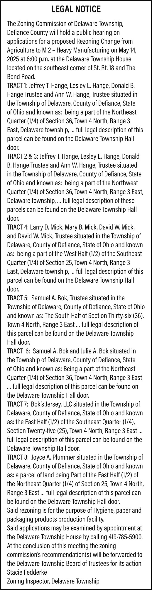 The Defiance Township Zoning Board