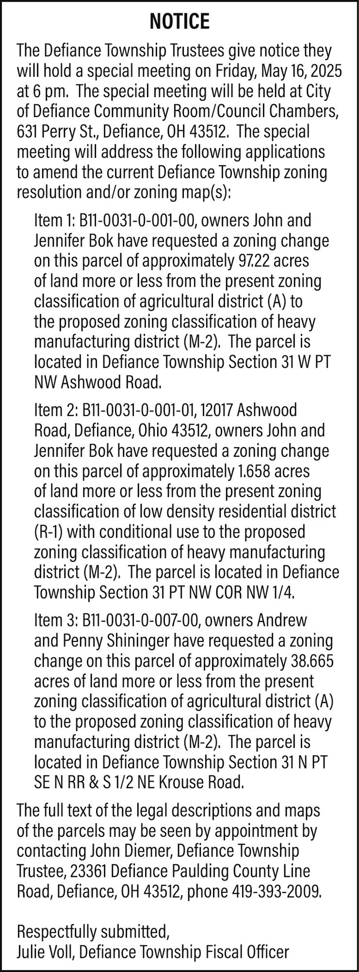 The Defiance Township Trustees
