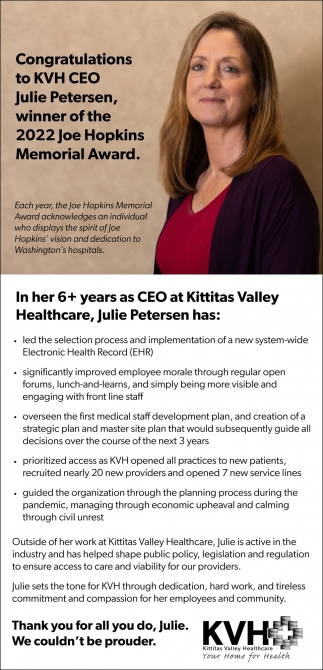 Congratulations to KVH CEO Julie Petersen, Winner of the 2022 Joe Hopkins Memorial Award