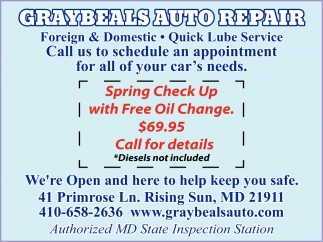 Call Us To Schedule An Appointment For All of Your Car's Needs