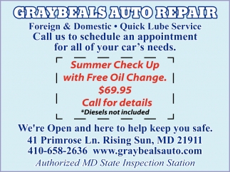 Summer Check Up With Free Oil Change