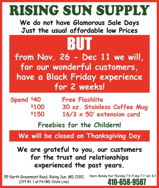 We Will be Closed On Thankgsgiving Day