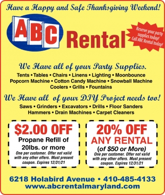 20% OFF Any Rental