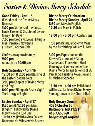 Easter & Divine Mercy Schedule