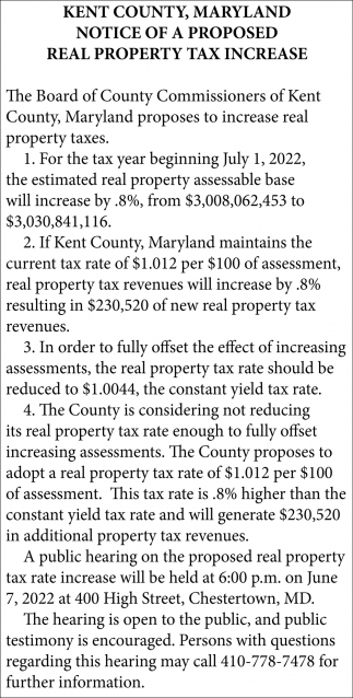Notice of a Proposed Real Estate Tax Increase