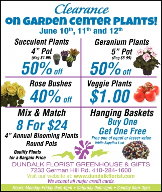 Clearance On Garden Center Plants