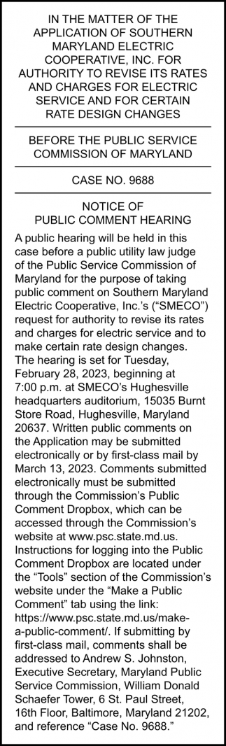 Notice of Public Comment Hearing