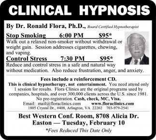 Clinical Hypnosis at the Best Western Conference Room - Dr. Ronald Flora, Ph.D.