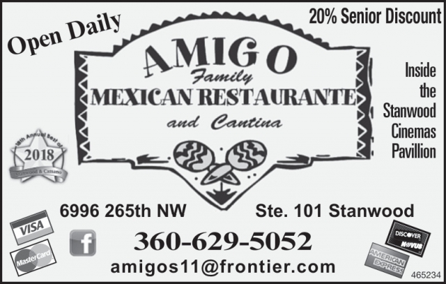 20% Senior Discount, Amigo Mexican Restaurant, Stanwood, WA