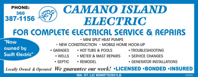 For Complete Electrical Service & Repairs, Camano Island Electric