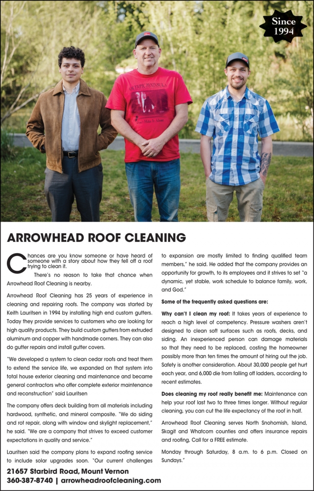 Since 1994, Arrowhead Roof Cleaning LLC