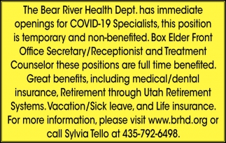 Openings For COVID-19 Specialists