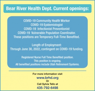 Bear River Health Department Openings