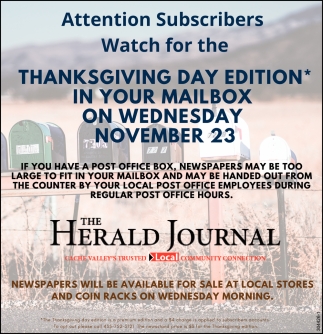 Thanksgiving Day Edition* In Your Mailbox On Wednesday November 23