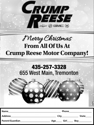 Merry Christmas From All Of Us At Crump Reese Motor Company!
