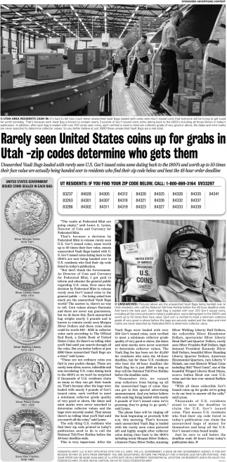Rarely Seen United States Coins Up for Grabs in Utah -Zip Codes Determine Who Gets Them
