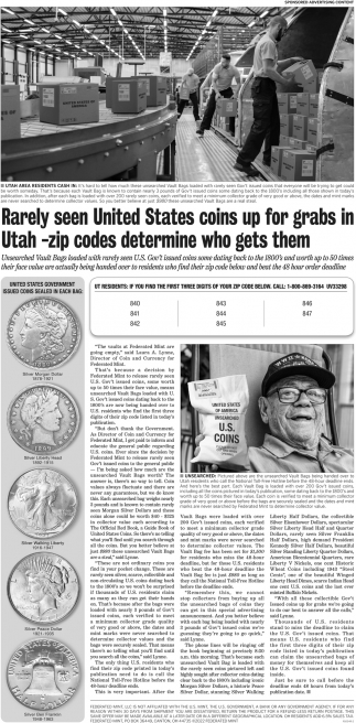 Rarely Seen United States Coins Up for Grabs in Utah -Zip Codes Determine Who Gets Them