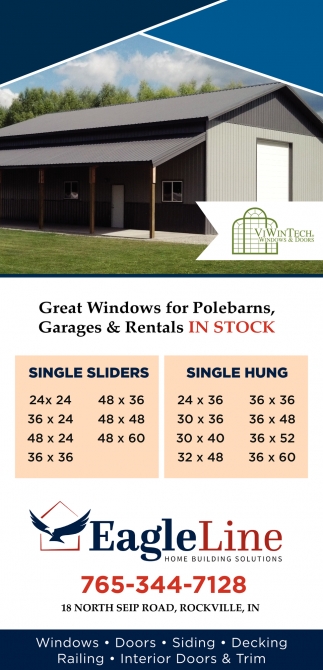Great Windows For Polebarns, Garages & Rentals IN STOCK